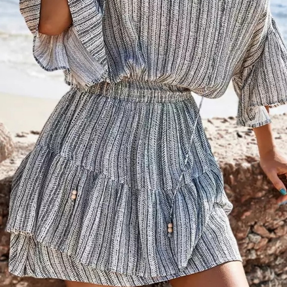 Hermine V-neck Elastic Waist Striped A-Shape Dress - Picture 6 of 7